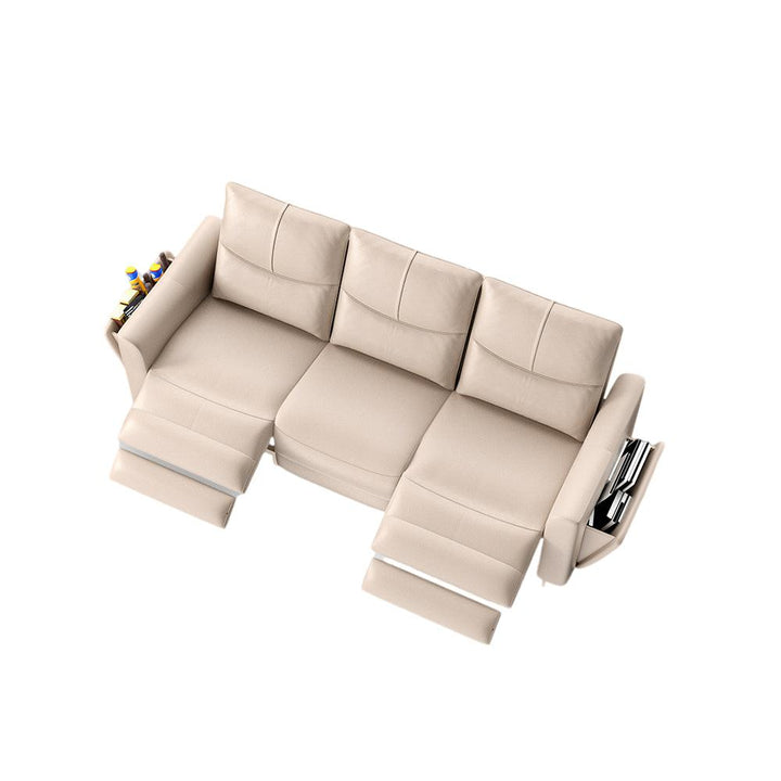 A white leather Italian minimalist 3-seater power sofa