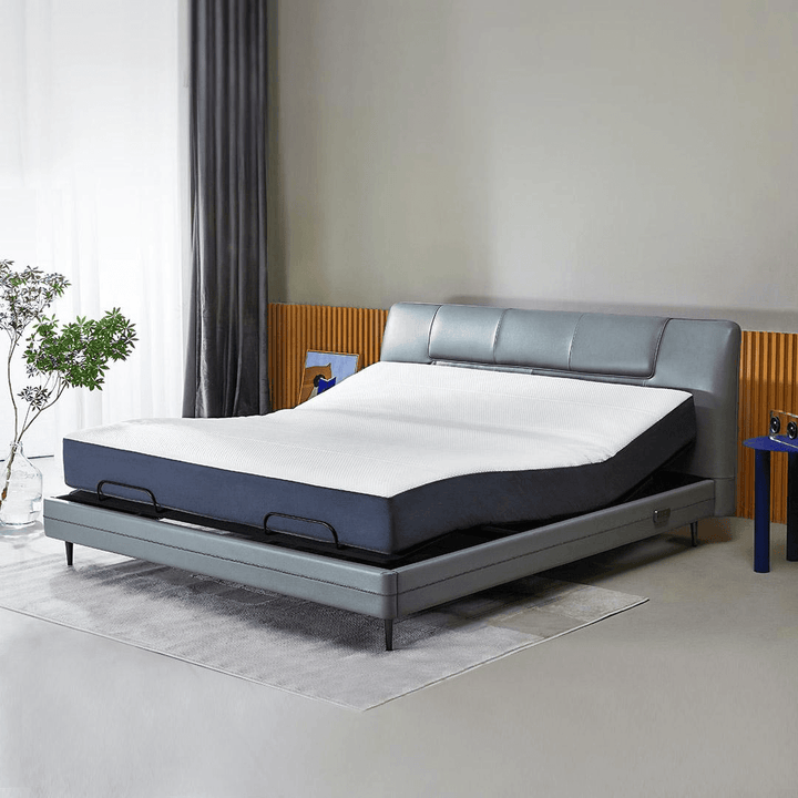 Gray Feel leather smart electric bed X placed in the bedroom