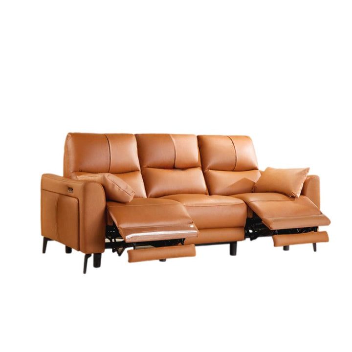 One Orange Leather Italian Minimalist Power Sofa 3 Seater Sofa