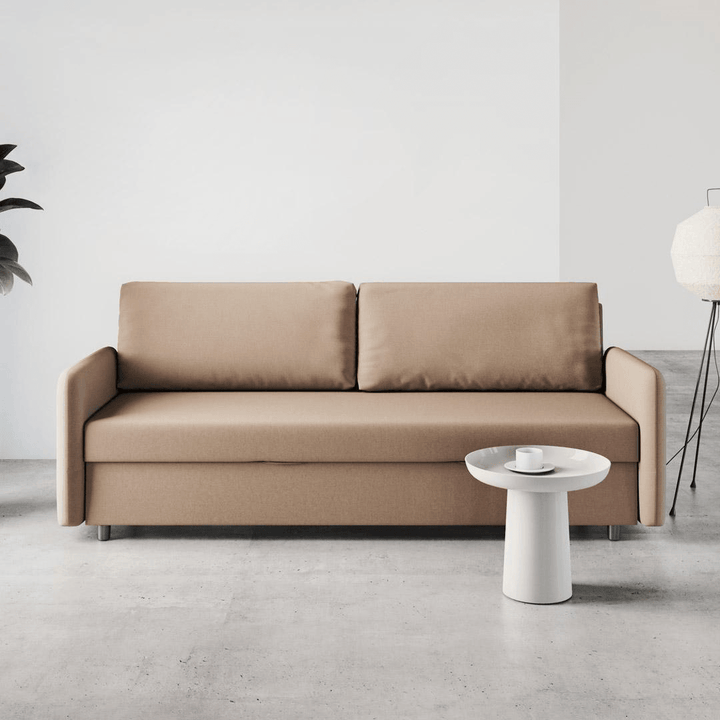 A folding khaki sofa bed for the living room