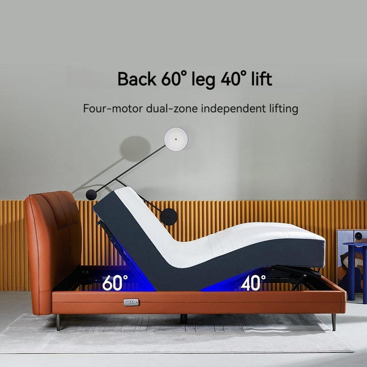 Feel leather smart electric bed X can lift the back 60° and the legs 40°