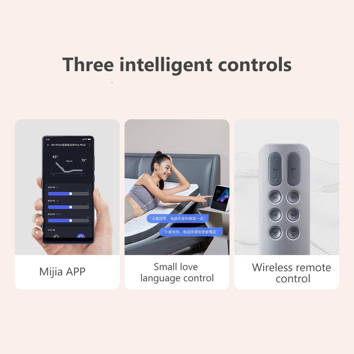 The Milan Smart Electric Bed Pro can be intelligently controlled in three ways: through the Mi Home App, the Little Love Speaker and the wireless remote control.