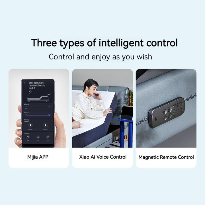 Feel Leather Smart Electric Bed X can be intelligently controlled by Mijia APP, Xiao Ai voice control and magnetic remote control on the side of the bed.